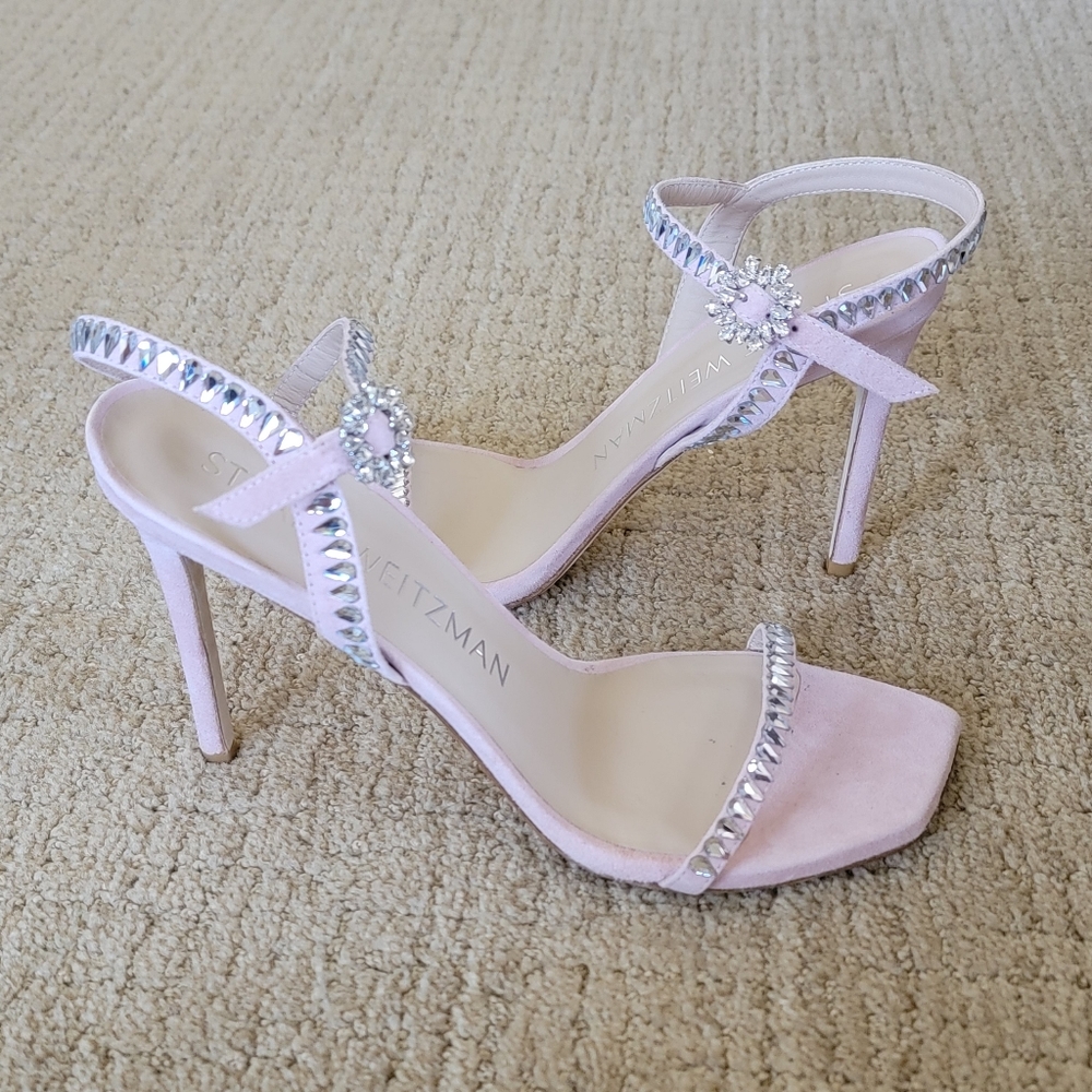 Stuart Weitzman Swarovski Gemcut 100MM Sandals in Blush, Size 8.5